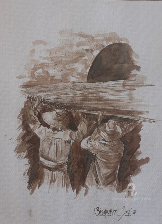 Tranportando los cañizos 绘画, 17.3x13 in