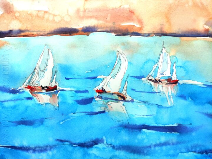 Salcombe Bay Sailing 绘画, 11x15 in