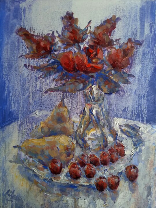 By the window with Cherries 绘画, 16x12 in