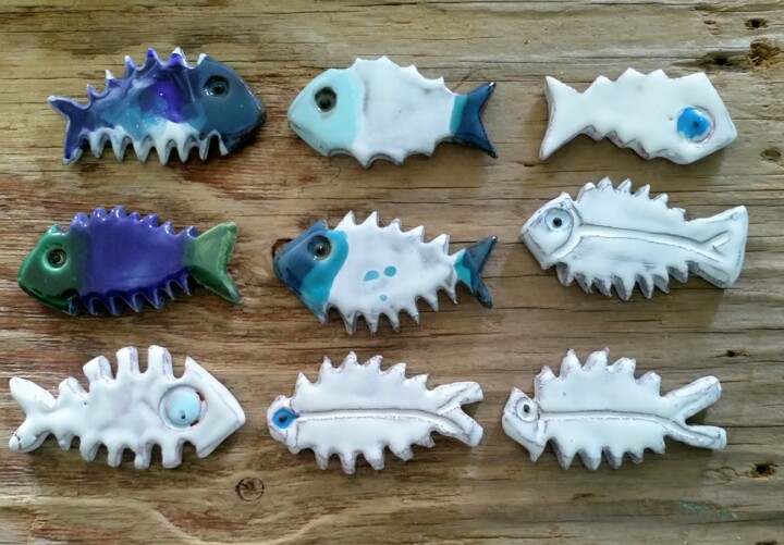 Ensemble de 9 poissons déco et porte-couteaux 雕塑, 5.1x9.1 in