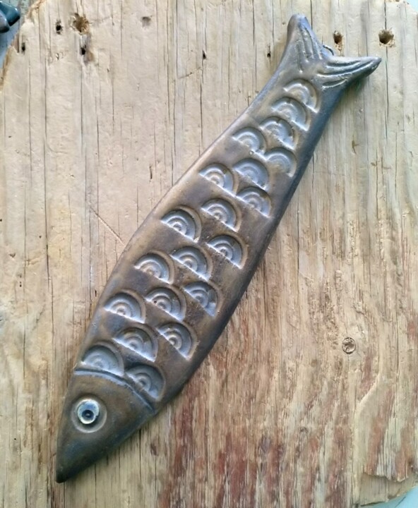 Très grande sardine en grés 雕塑, 11.6x2.7 in