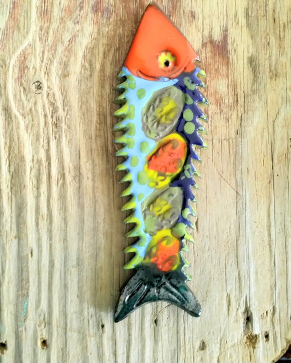 Sardine forme arête en faïence 雕塑, 8.7x2.8 in