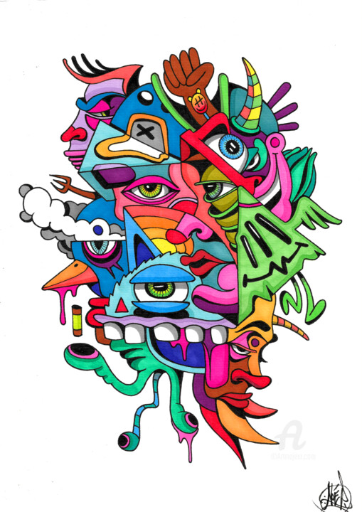Happy monsters world 图画, 11.7x8.3 in