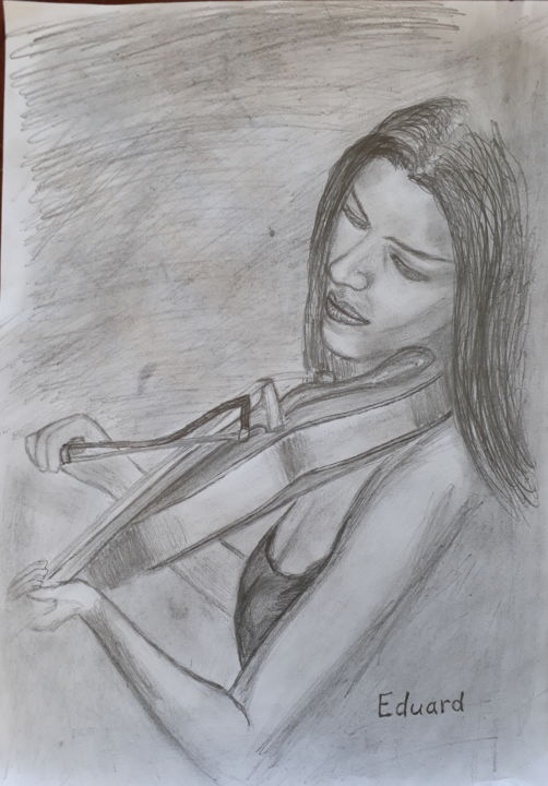 Tekening getiteld "violinist" door Eduard Arutinov, Origineel Kunstwerk, Potlood