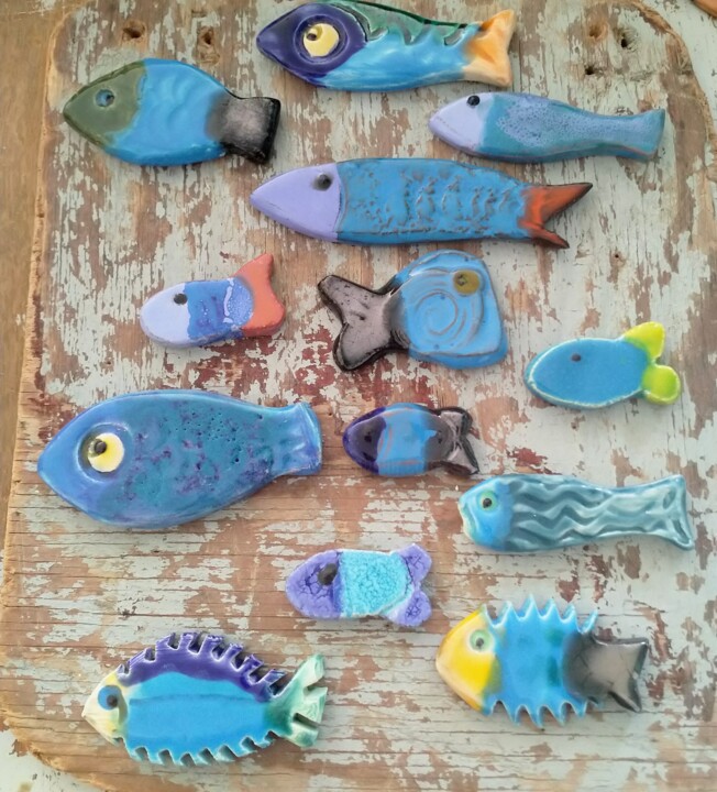 Ensemble de sardines et poissons bleus 雕塑, 10x11.8 in