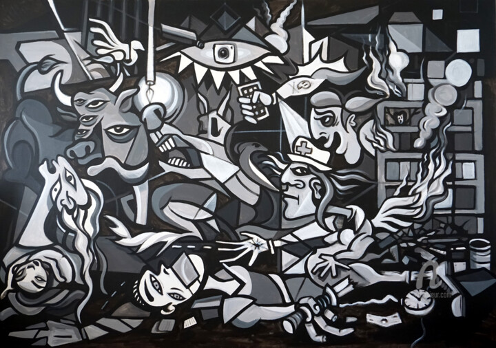 Modern Guernica 绘画, 55.1x78.7 in