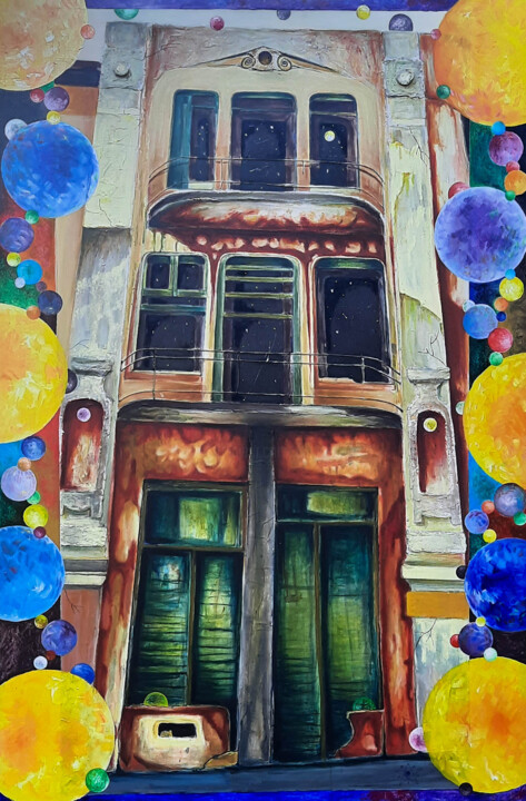 Painting titled "MUSTER STATION" by Dragos Bagia, Original Artwork, Oil