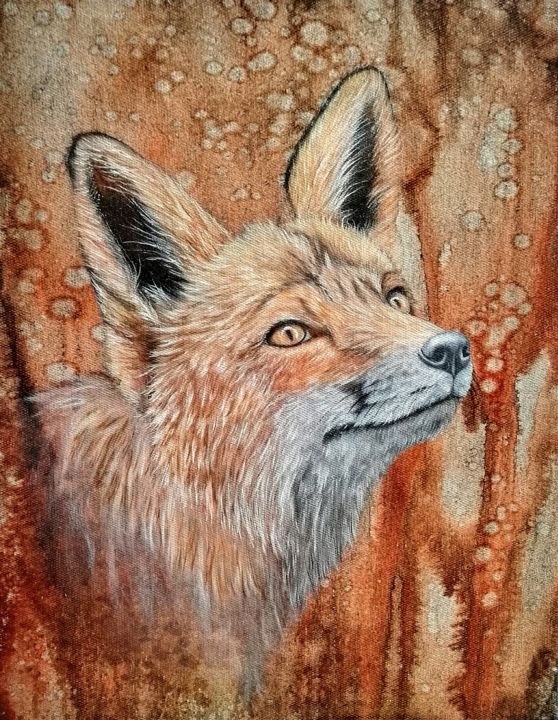 Le renard peinture a l`huile surréaliste 2021 绘画, 16.1x13 in