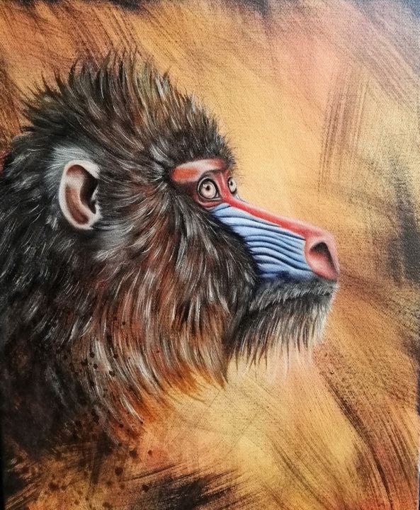 Huile sur toile, mandril 2021 绘画, 18.1x15 in