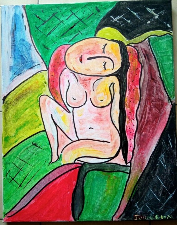 PARIS PORTRAIT FEMME NUE 绘画, 16.1x13 in