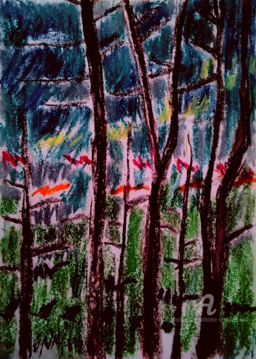Une foret pleine de gazuillis d' oiseaux Painting, 11.8x8.3 in
