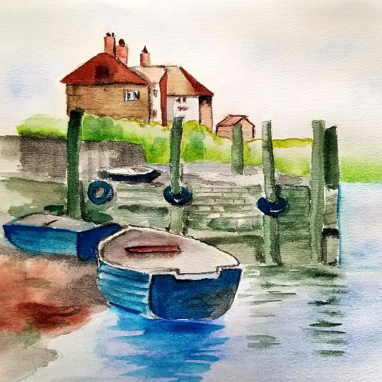 Seascape Original watercolour painting 绘画, 7x7 in