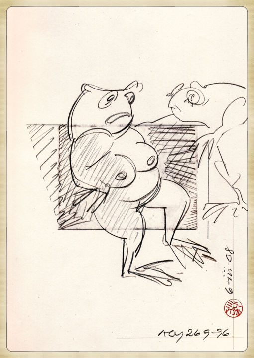 Two Amphibians Discussing Zoonosis: Jingu Series 图画, 11.8x7.9 in