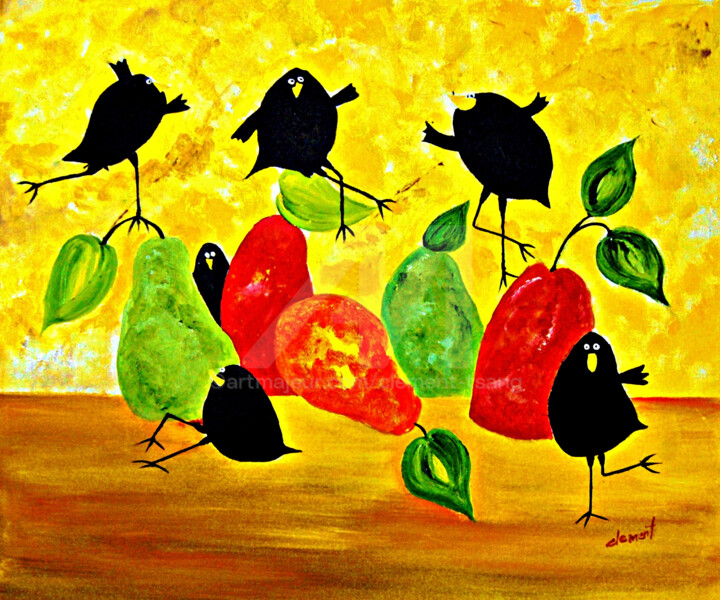 019-Black Crows and Colorful Pears 绘画, 20x24 in