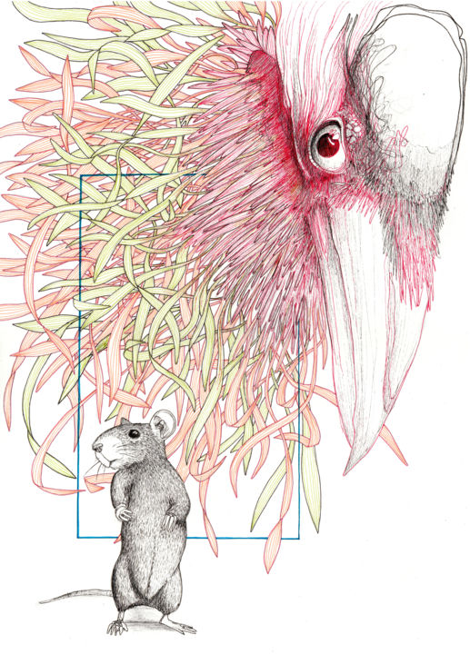「I felt it approachi…」というタイトルの描画 Arjan Winkelaarによって, オリジナルのアートワーク, インク