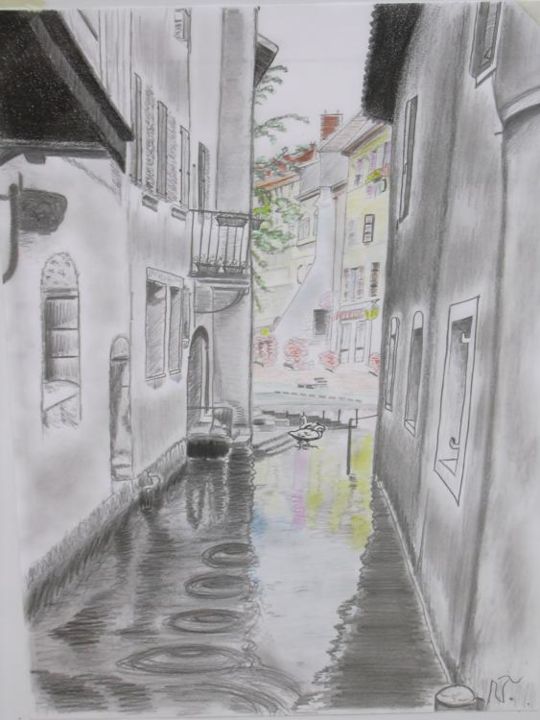 Peinture intitulée "Vieil Annecy" par Nathalie Torrents, Œuvre d'art originale