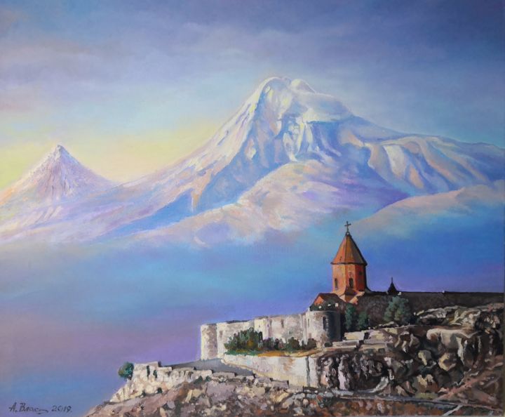 Painting titled "Монастырь Хор Вирап…" by Andrew Vlasov, Original Artwork, Oil