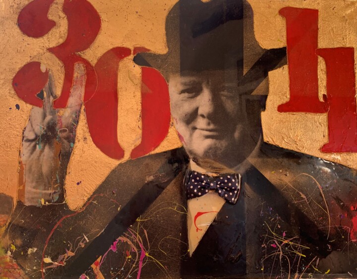 「CHURCHILL (work fro…」というタイトルのコラージュ Natali Shepelevaによって, オリジナルのアートワーク, アクリル
