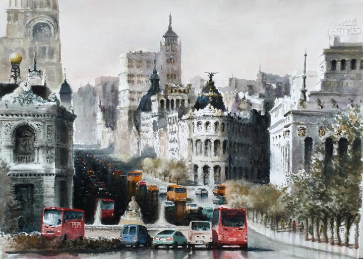 Madrid gran via 绘画, 20.5x27.6 in