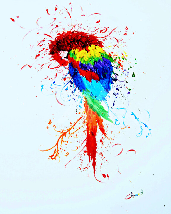 024-The Beautiful Color Parrot 绘画, 30x24 in