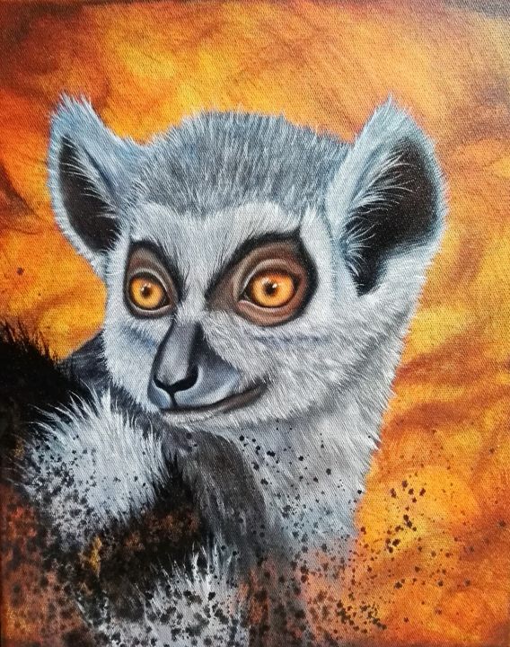 Lemur huile sur toile format 33/41 cm 绘画, 16.1x13 in