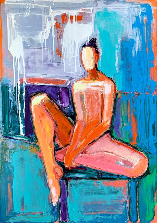 Painting titled "From serie:”Figures…" by Irena Depko Irina Depko, Original Artwork, Oil Mounted on Wood Stretcher frame