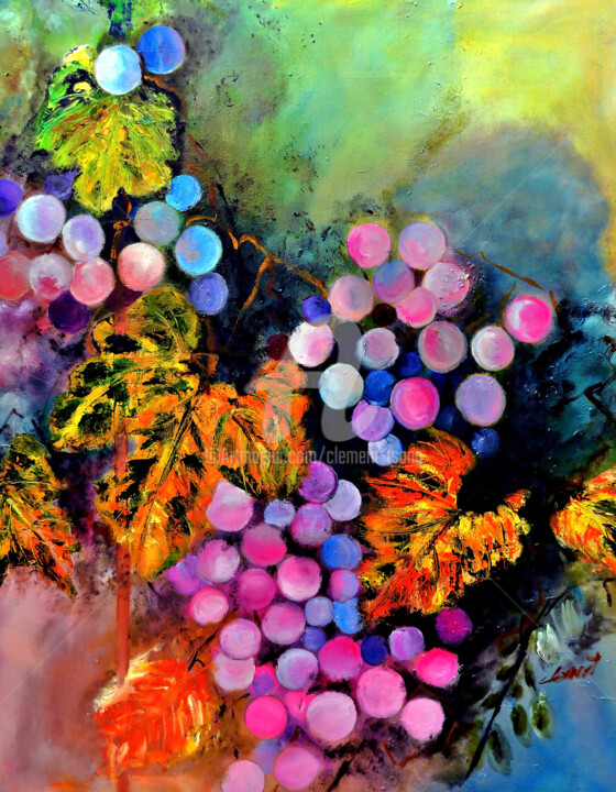 Painting titled "The Colorful Grapes…" by Clement Tsang, Original Artwork, Oil