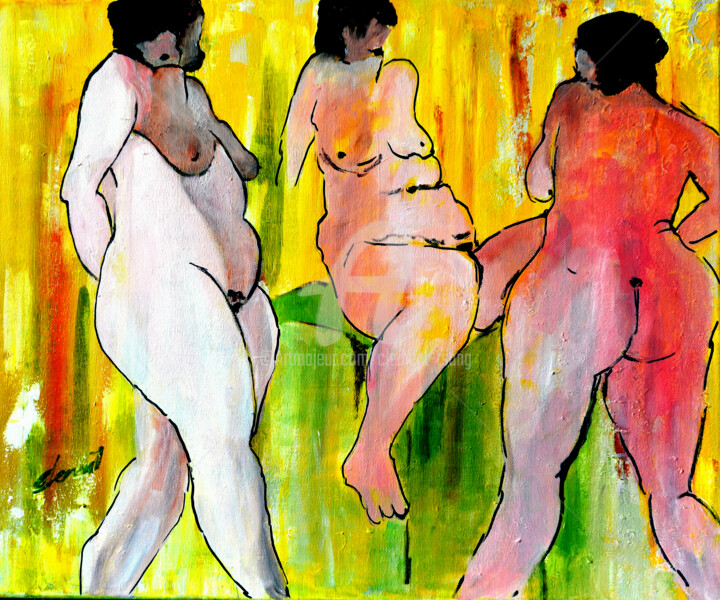 Three Nude Ladies in the Meeting 绘画, 20x24 in