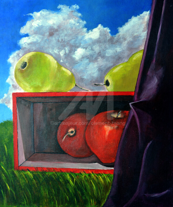 绘画 标题为“Apple in the Box” 由Clement Tsang, 原创艺术品, 丙烯