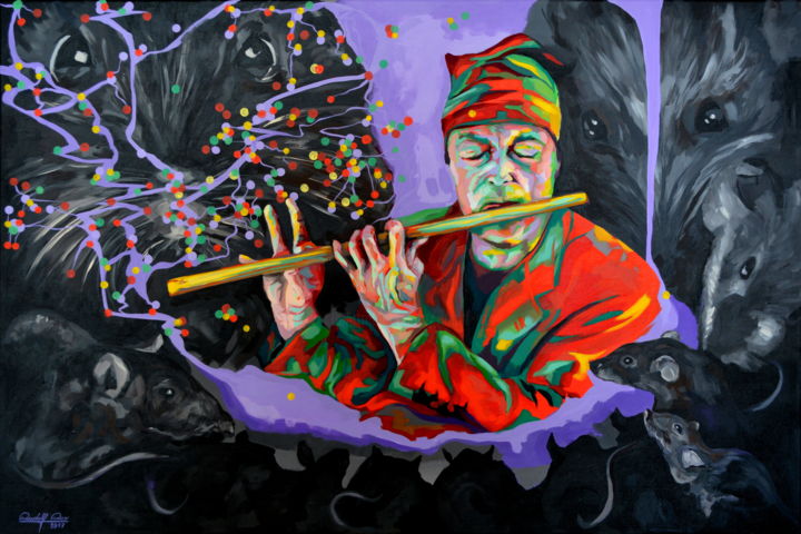 Malerei mit dem Titel "Gambler" von Rudolf Rox, Original-Kunstwerk, Acryl