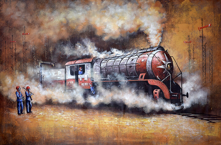 Malerei mit dem Titel "Nostalgia of Steam…" von Kishore Pratim Biswas, Original-Kunstwerk, Acryl