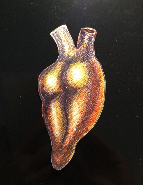 Dessin intitulée "Qheart 3" par Edith Bos Boyer (EDITH DONC), Œuvre d'art originale, Stylo à bille