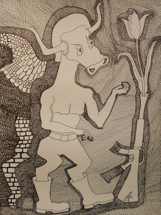 Dessin intitulée "L'Objection de Cons…" par Aurélie Sarrazin, Œuvre d'art originale, Encre