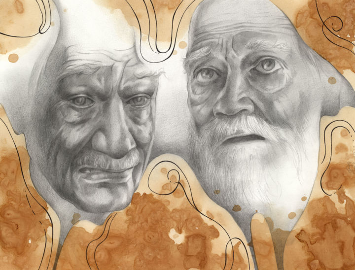 Tekening getiteld "Old Man Emoticons" door Serg Louki, Origineel Kunstwerk, Potlood