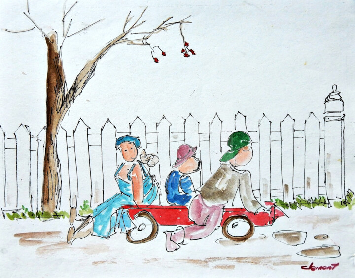 F-Children Playing on Cart 绘画, 8x10 in