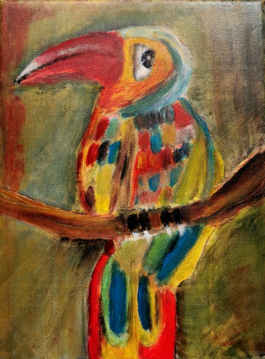 Tired Paradise Bird 绘画, 9.5x7.1 in