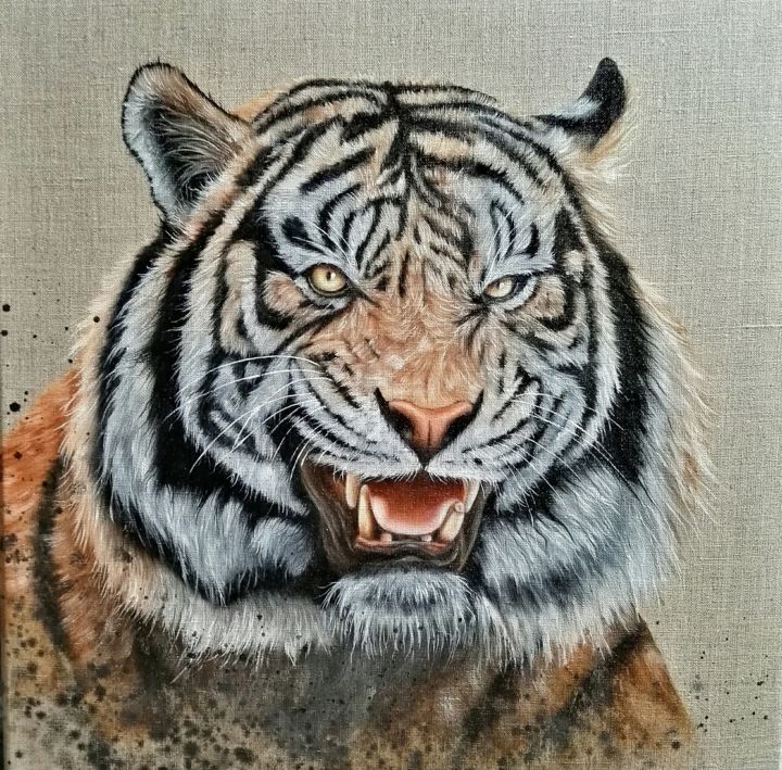 Le tigre huile sur toile format 40/40 cm 绘画, 15.8x15.8 in