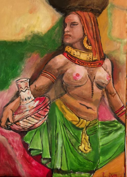 Himba Woman 2 絵画, 27.6x19.7 in