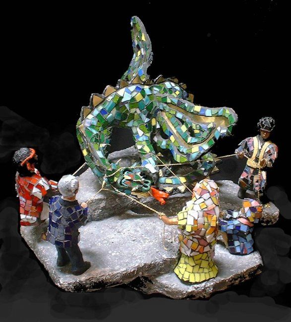Sculpture titled "Rein in the Terror" by Jill Nassau, Original Artwork, Ceramics