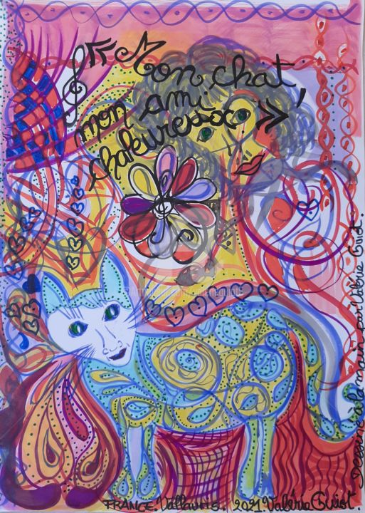 MON CHAT, MON AMI CHALEUREUX. 图画, 11.4x8.3 in
