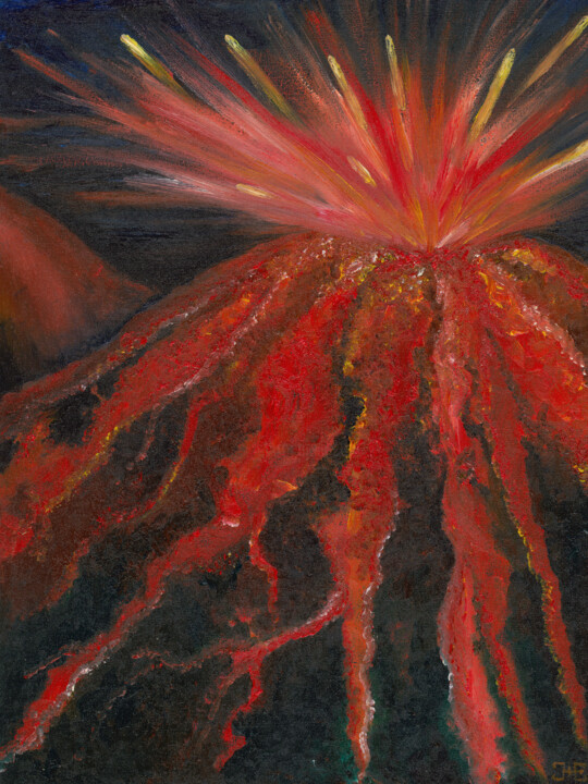 Volcano. Oil painting for home or office, original gift 绘画, 15.8x11.8 in