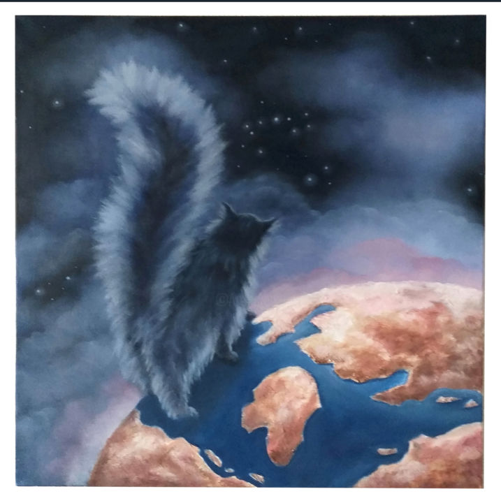 The outgoing cat 绘画, 23.6x23.6 in