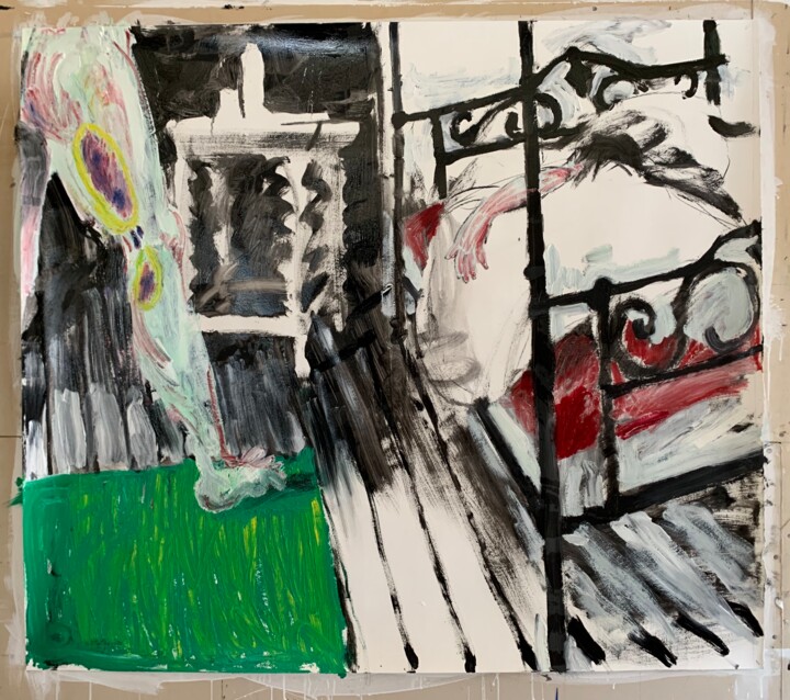 Schilderij getiteld "Hamstring" door Stephen West, Origineel Kunstwerk, Olie