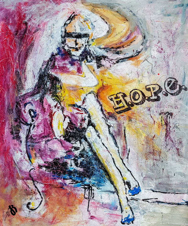 - Sitting Woman (H.O.P.E.) - Hold On, Pain Ends - Large XXL 绘画, 45.7x37.8 in