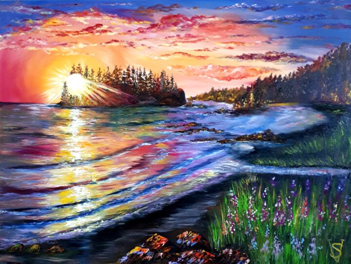 Malerei mit dem Titel "Sunset. Sea" von Svetlana Kunegina, Original-Kunstwerk, Öl
