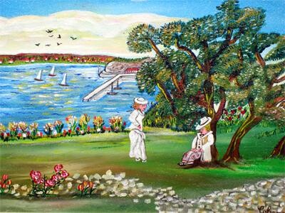 Peinture intitulée "Promenade vue port…" par Rose Calvino, Œuvre d'art originale