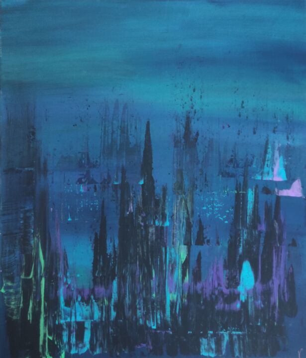 제목이 ""Good night my town…"인 미술작품 Veartci로, 원작, 아크릴 목재 패널에 장착됨
