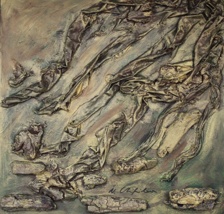 Painting titled "Golden Tree, roots…" by Nathalia Chipilova, Original Artwork, Collages