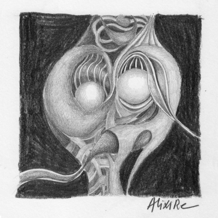 Dessin intitulée "Carré 1" par Alixire, Œuvre d'art originale, Crayon Monté sur Carton