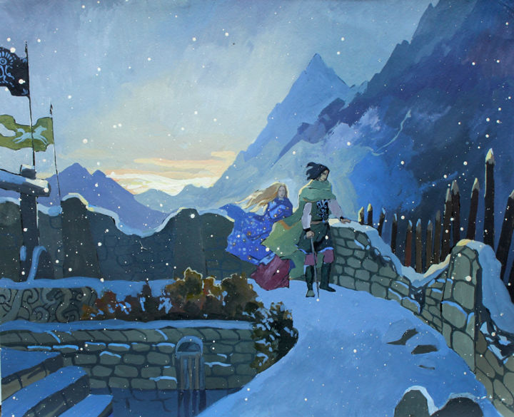 Painting titled "Minas Tirith" by Taisiia Menigecheva, Original Artwork, Gouache
